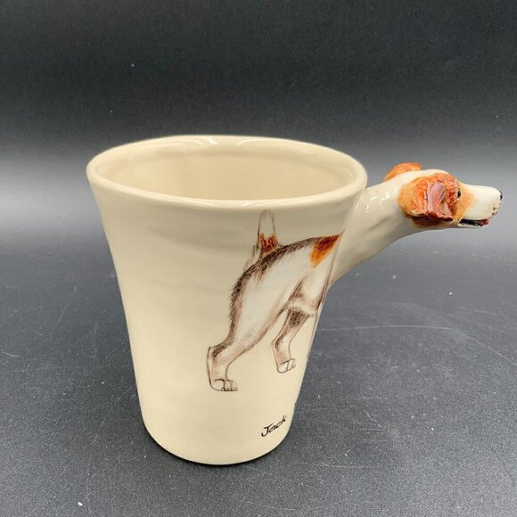 Jack Russel Dog BLUE WITCH Pottery Coffee Mug Head Handle - Picture 3 of 8